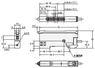 E32-HB04, E3X-DAT[]-S 外觀尺寸 3 