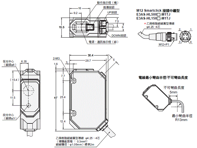 E3AS Series 外觀尺寸 4 